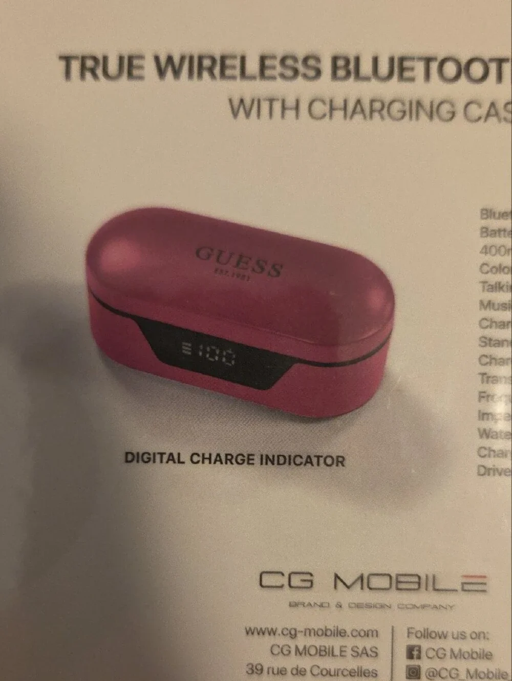 GUESS True Wireless Bluetooth Earbuds in Pink and Black with Charging Case